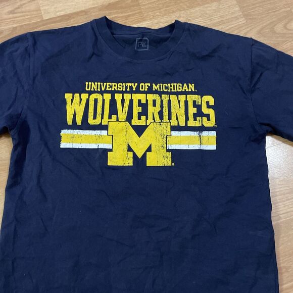 Distressed University Of Michigan Wolverines Football Shirt Size M Blue Vintage - Picture 3 of 6
